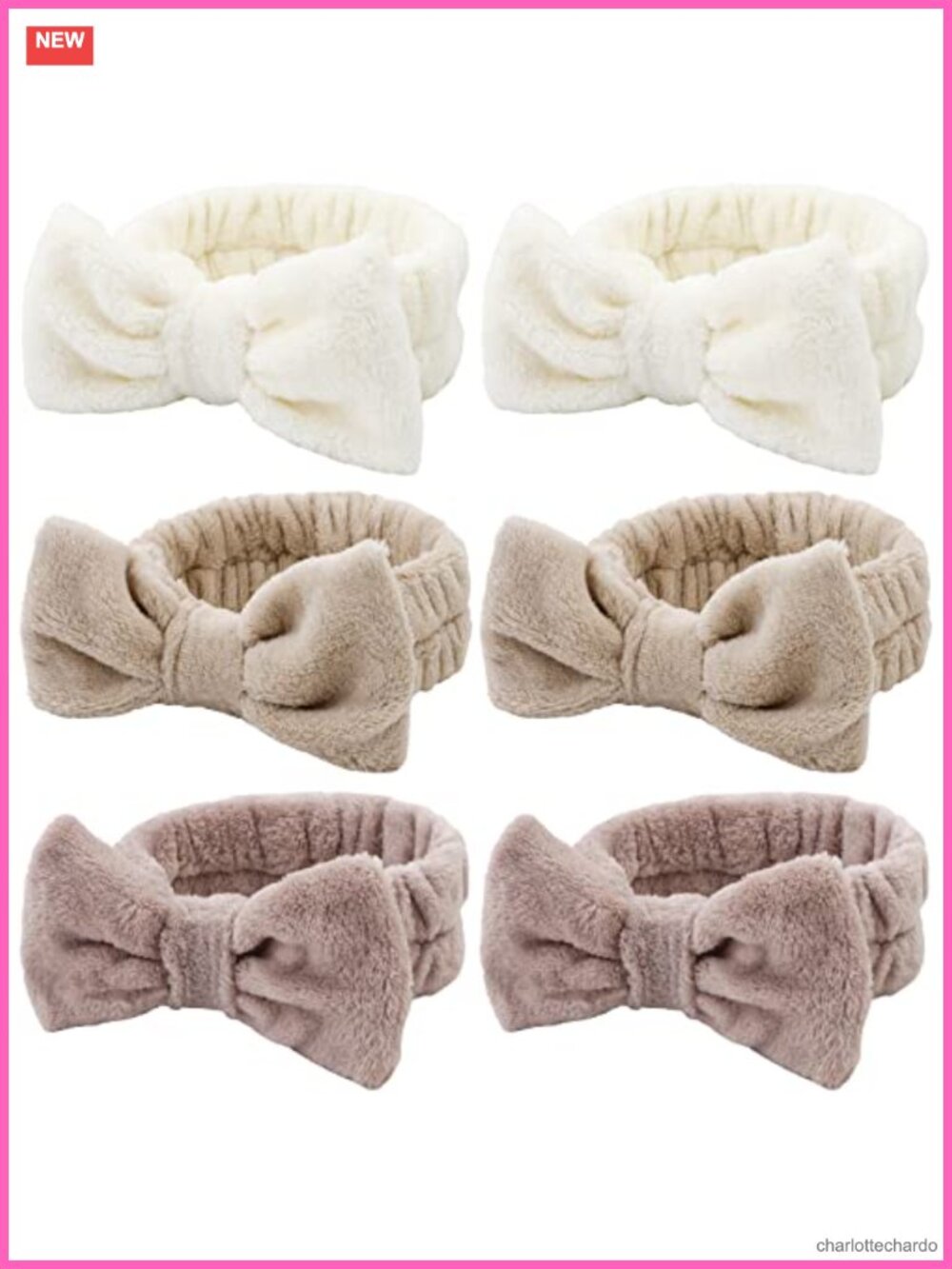 6 Pack Spa Makeup Facial Microfiber Bow Headbands Fuzzy Hair Bands for Skincare